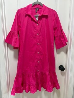 Shannon Passero Mattie Dress NWT size XS Bright Pink Cotton Poplin Ruffle